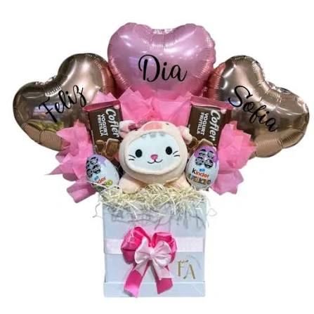 Box con chocolate globo y peluche dia del niÃ±o 